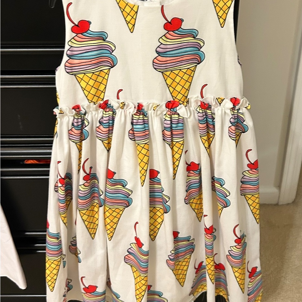 Lola and the Boys size 10 Girls White Ice Cream Cone Dress with Rainbow Swirls